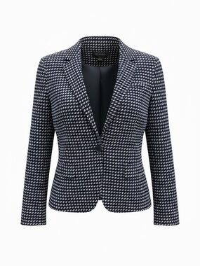 St. John Collection Navy & White Textured Knit Single-Button Blazer